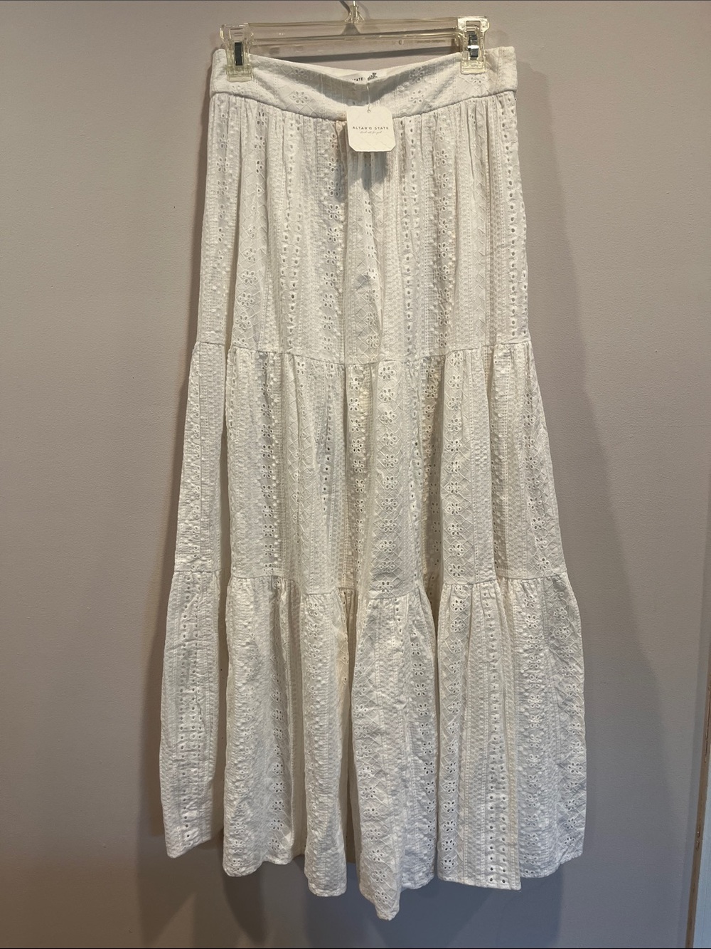 Altar'd State White Eyelet Tiered Maxi Skirt